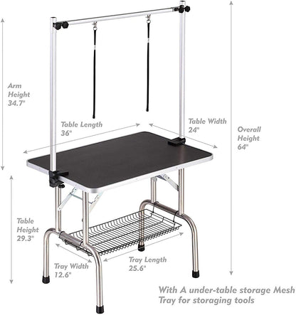 Foldable Professional Pet Grooming Table with Adjustable Arms