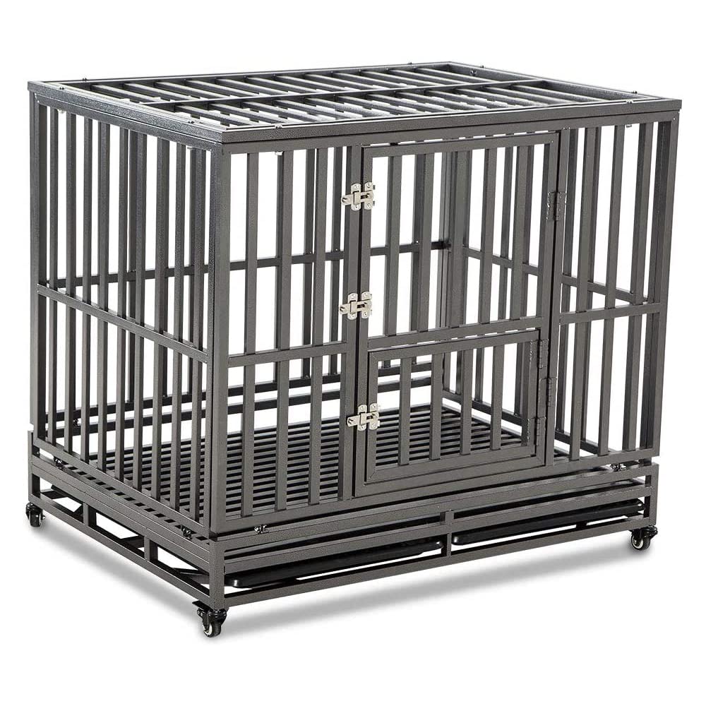 Heavy-Duty Metal Dog Crate with Wheels for Large Dogs