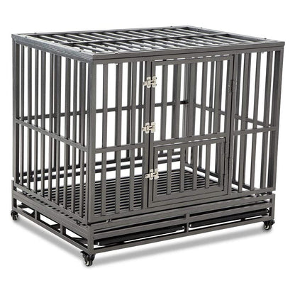 Heavy-Duty Metal Dog Crate with Wheels for Large Dogs