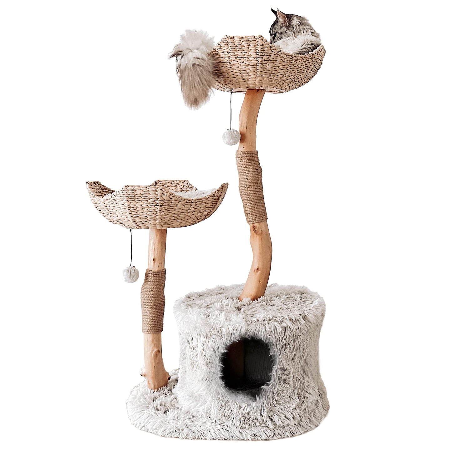 Luxury Real Wood Cat Tree Tower for Large Cats with Condo