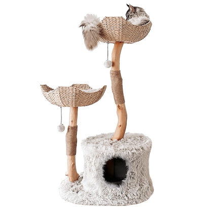 Luxury Real Wood Cat Tree Tower for Large Cats with Condo