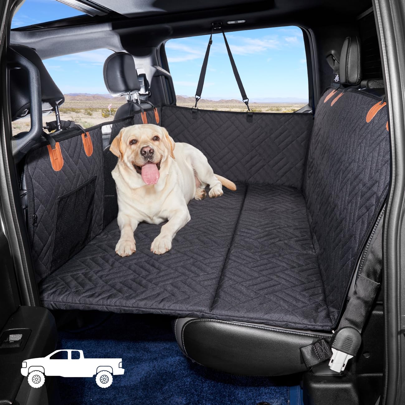 Hard-Bottom Dog Car Seat Cover with Back Seat Extender