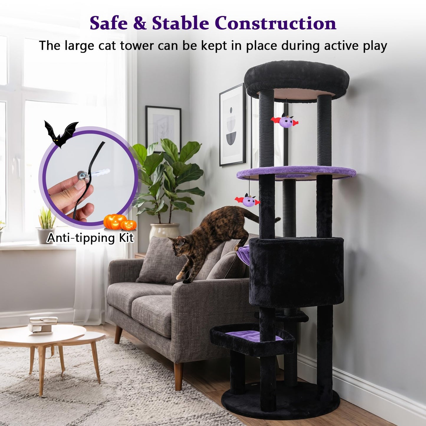 60-Inch Gothic Cat Tree with Condo, Beds & Scratching Posts
