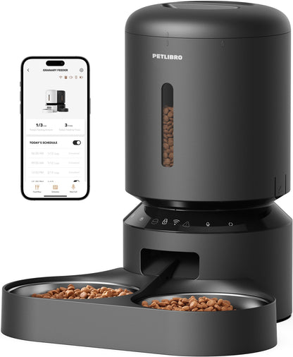5L Automatic Cat Feeder with Dual Stainless Steel Bowls