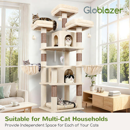 80-Inch XXL Cat Tower with Condos, Hammock & Multiple Perches