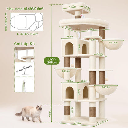 82-Inch Heavy-Duty Cat Tree with Condos, Perches & Baskets