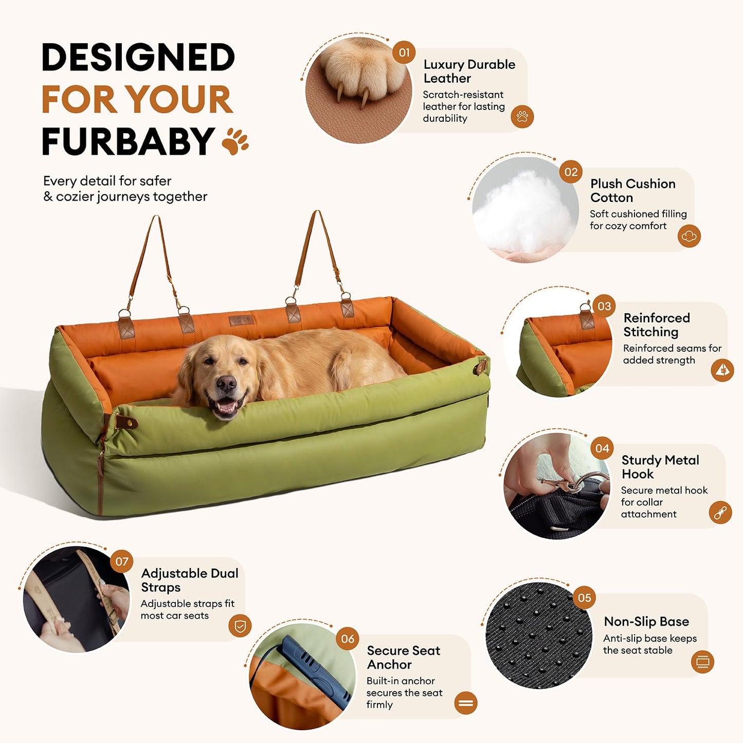 FUNNYFUZZY Dog Car Seat for Large Medium Dogs, Safety Booster Seats
