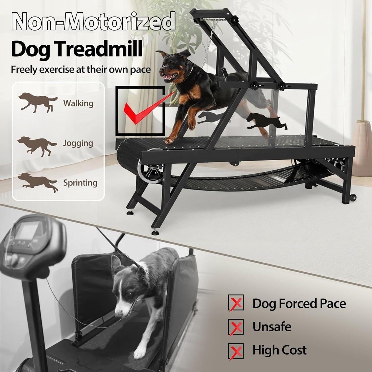 Non-Motorized Dog Slat Treadmill with Brake up to 300 lbs
