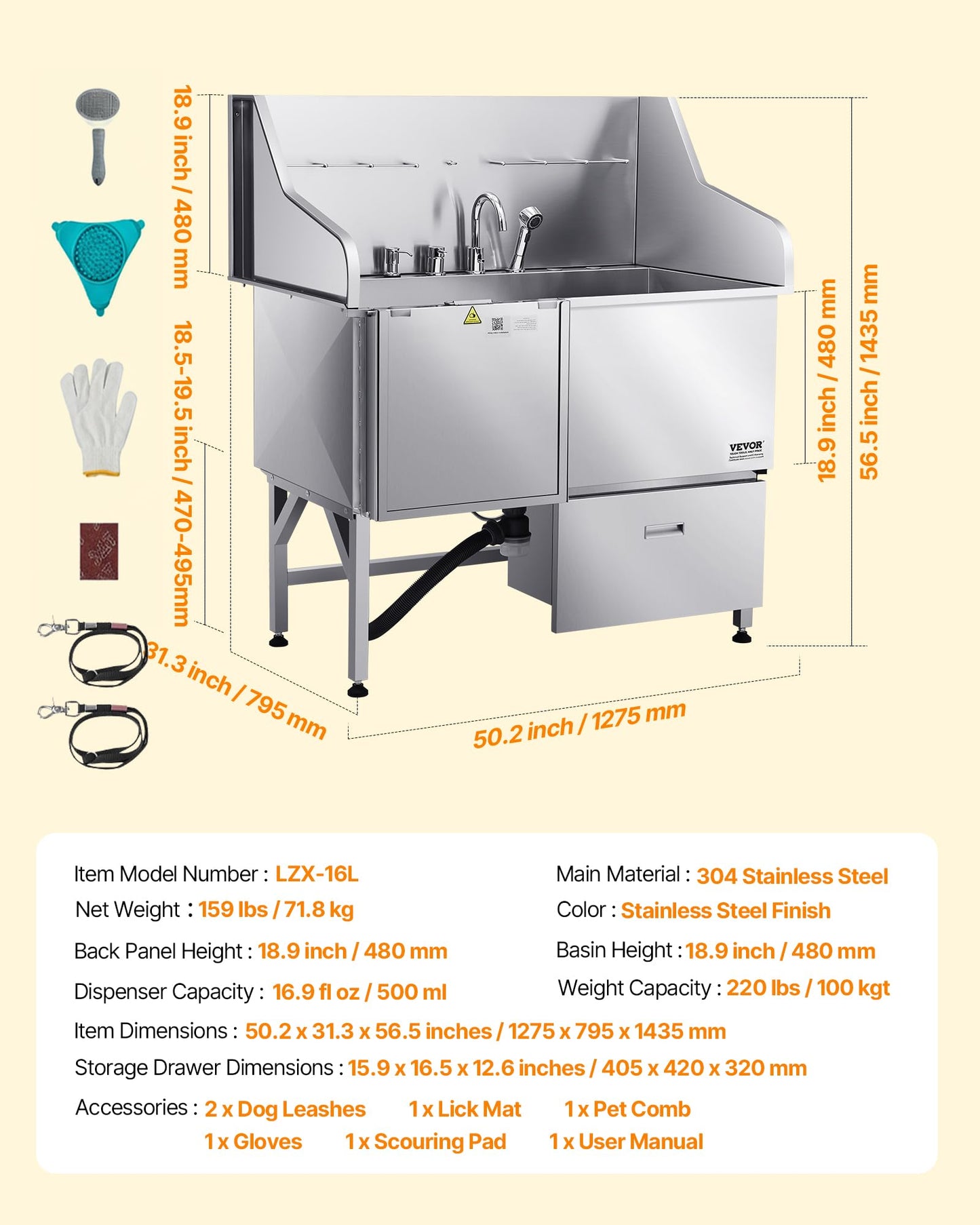 VEVOR Stainless Steel Dog Washing Station