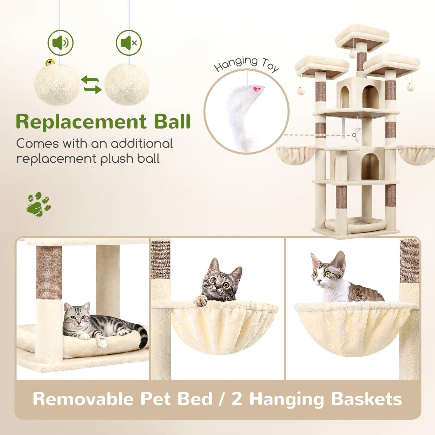 80-Inch XXL Cat Tower with Condos, Hammock & Multiple Perches