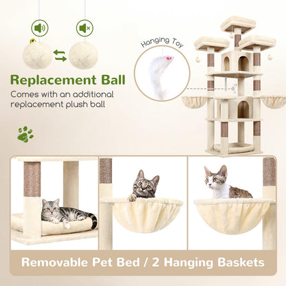 80-Inch XXL Cat Tower with Condos, Hammock & Multiple Perches