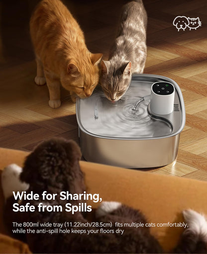 8L Cordless Stainless Steel Dog Water Fountain with Sensor