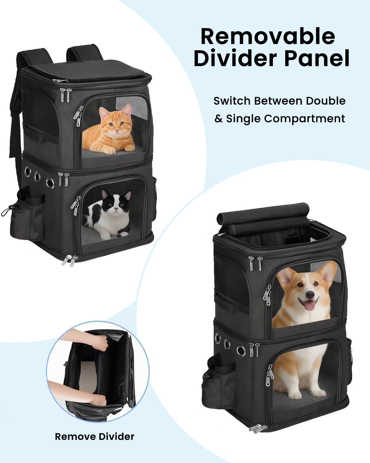 Double-Compartment Pet Carrier Backpack for Two Cats