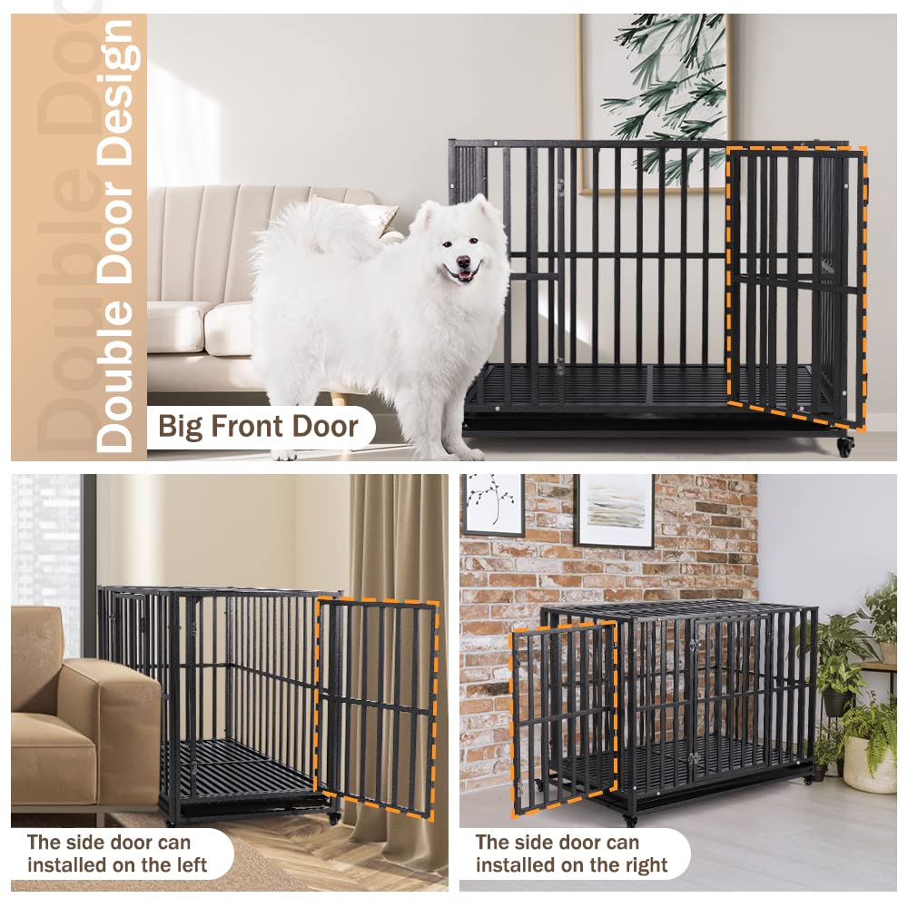Heavy-Duty Metal Dog Crate with Lockable Wheels and Tray