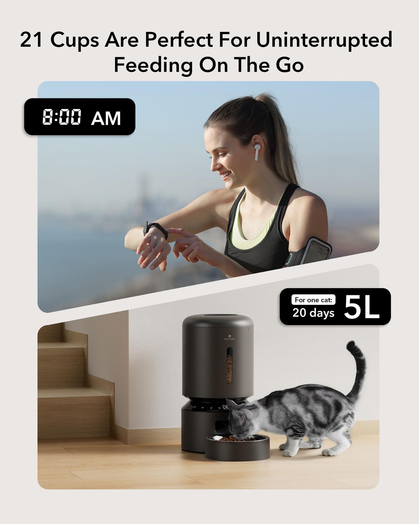 5L Automatic Cat Feeder with Dual Stainless Steel Bowls
