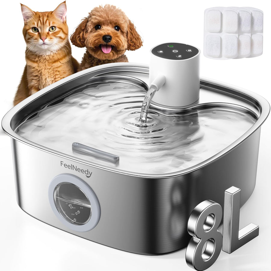 8L Cordless Stainless Steel Dog Water Fountain with Sensor