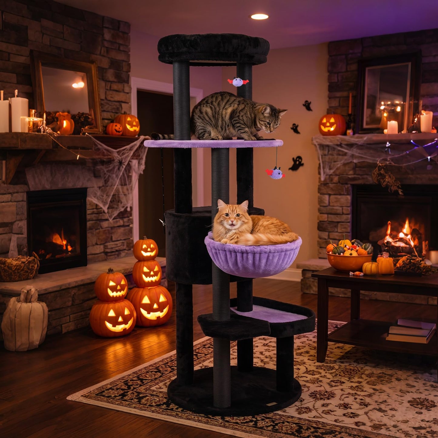 60-Inch Gothic Cat Tree with Condo, Beds & Scratching Posts