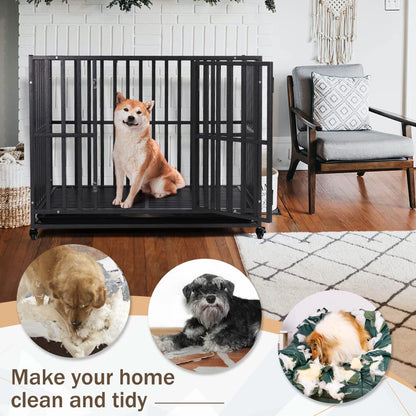 Heavy-Duty Metal Dog Crate with Lockable Wheels and Tray