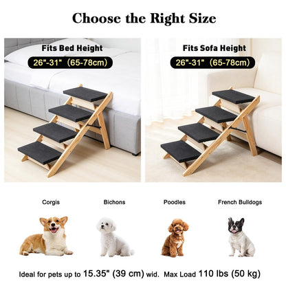 Foldable Wooden Pet Stairs & Ramp with Carpeted Steps