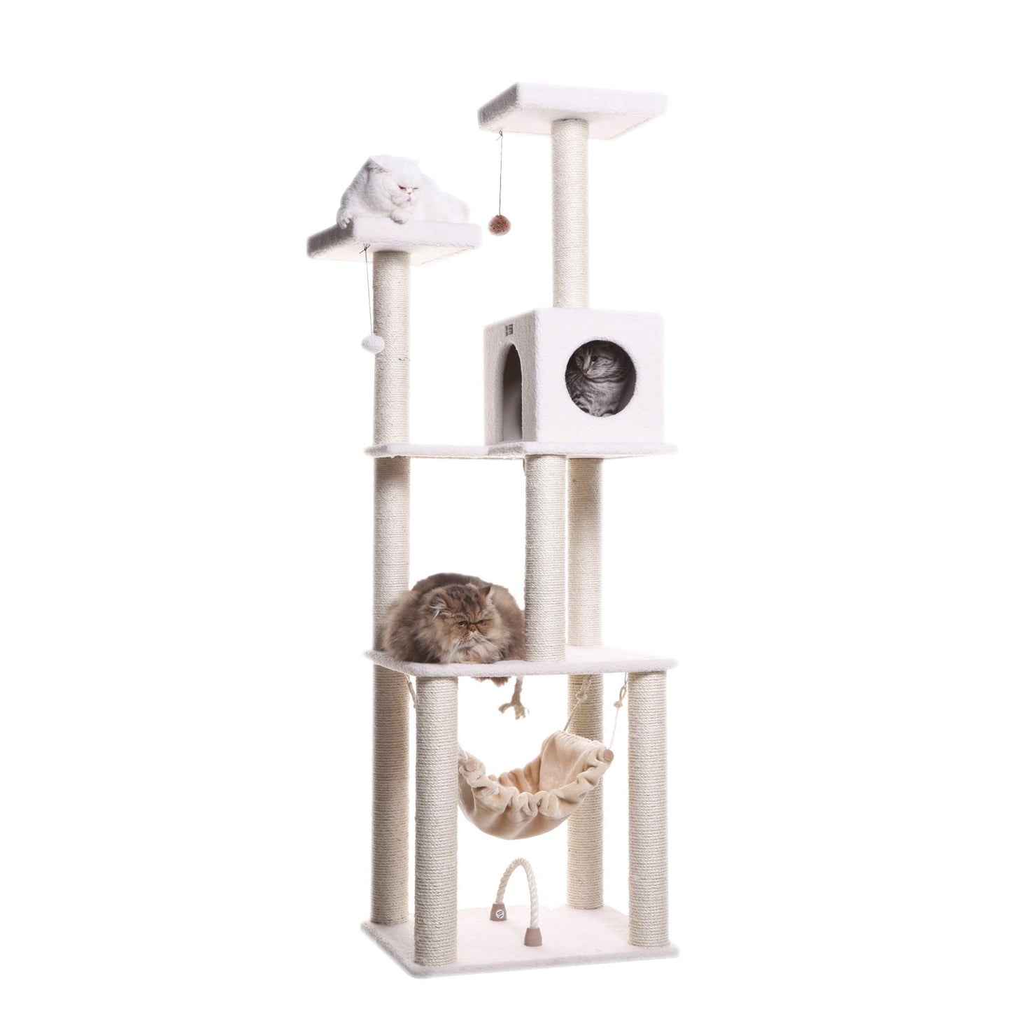 73-Inch Real Wood Cat Tree with Hammock, Condo & Perch