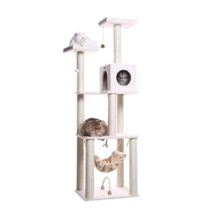 73-Inch Real Wood Cat Tree with Hammock, Condo & Perch