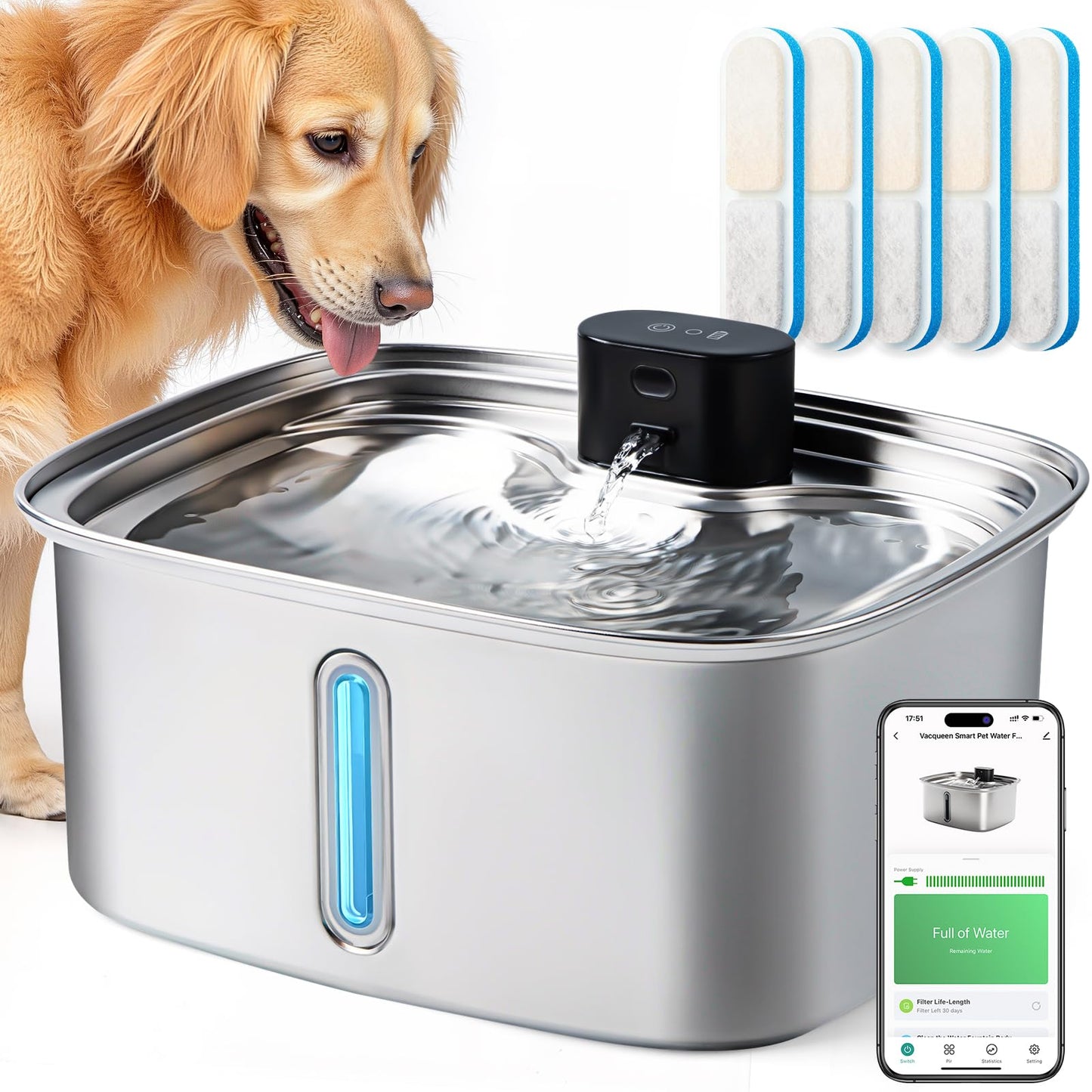 10L Cordless Smart Dog Water Fountain with App Monitoring