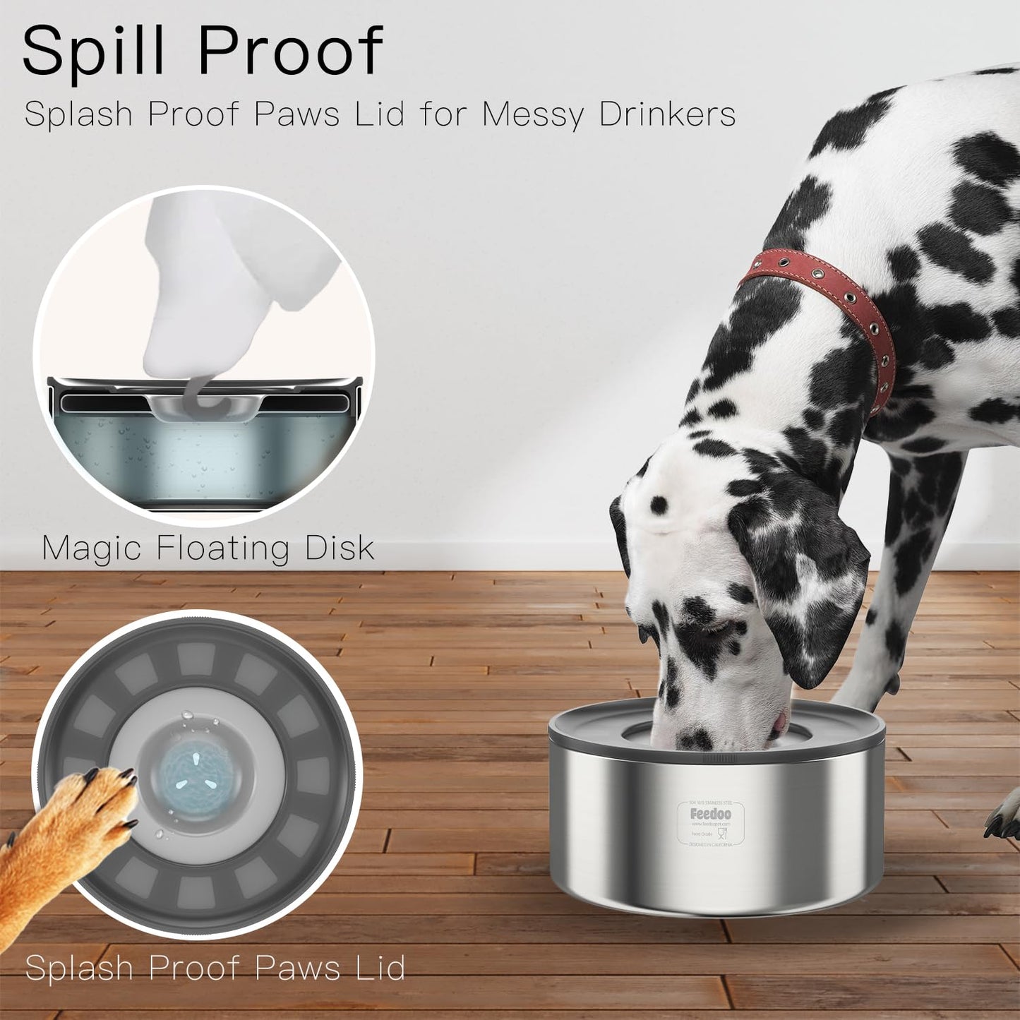 No-Spill Stainless Steel Dog Water Bowl with Floating Disk