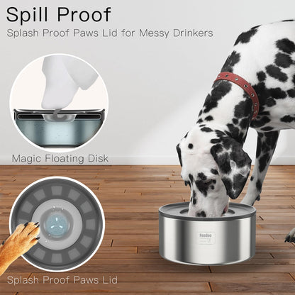 No-Spill Stainless Steel Dog Water Bowl with Floating Disk