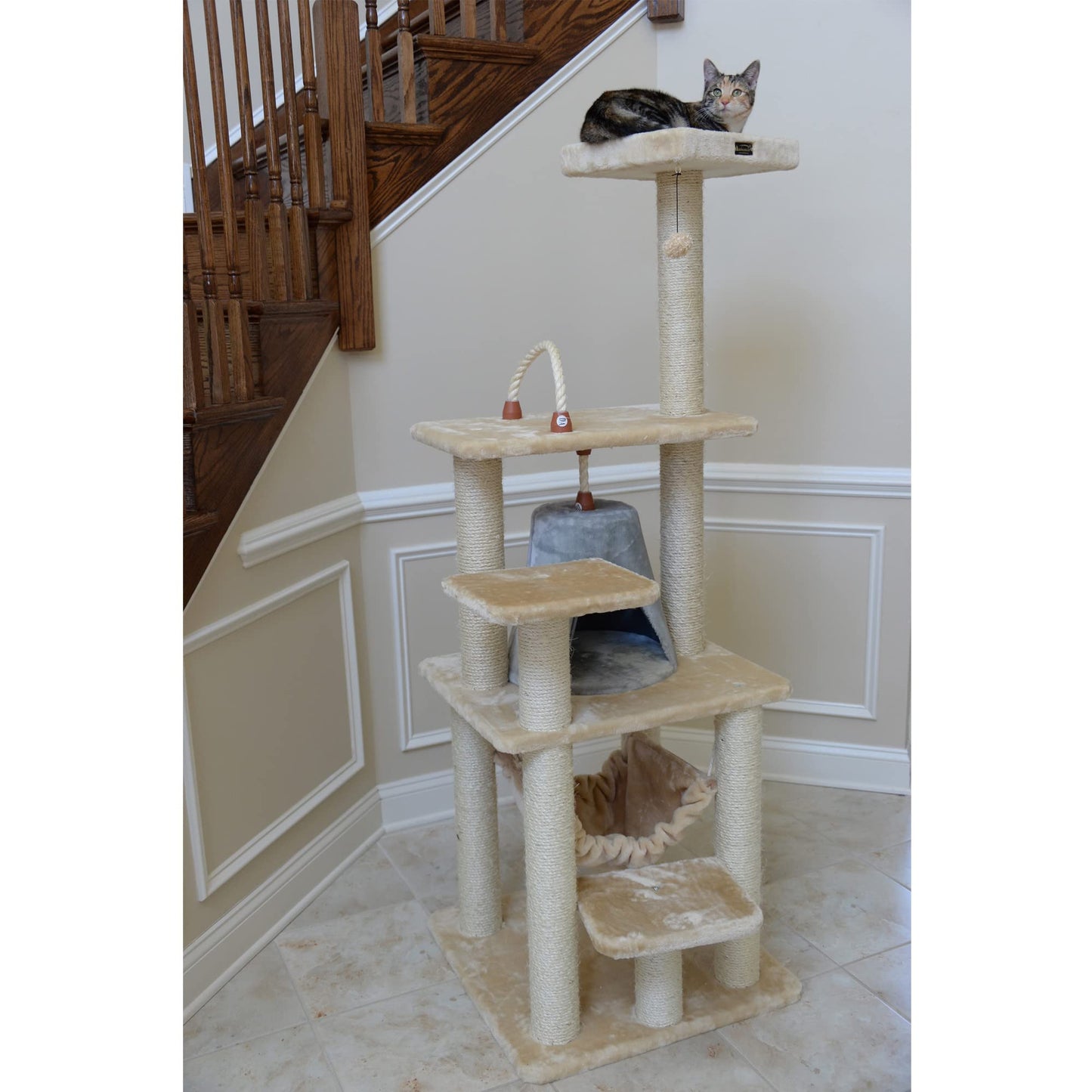 65-Inch Real Wood Cat Tree with Multi-Level Condo