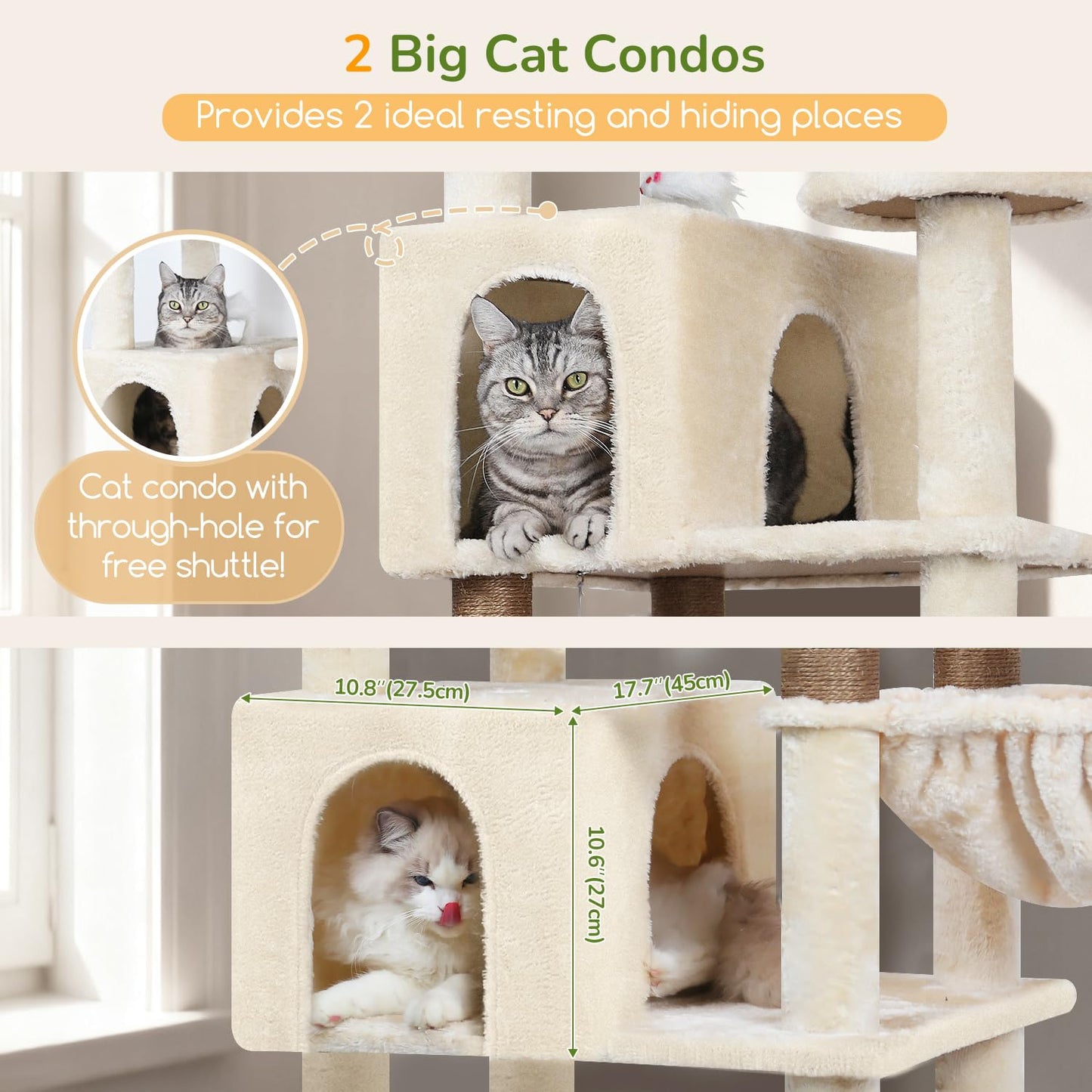 82-Inch Heavy-Duty Cat Tree with Condos, Perches & Baskets