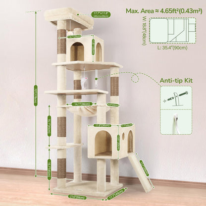 70-Inch Heavy-Duty Cat Tree with Condo, Hammock & Scratcher