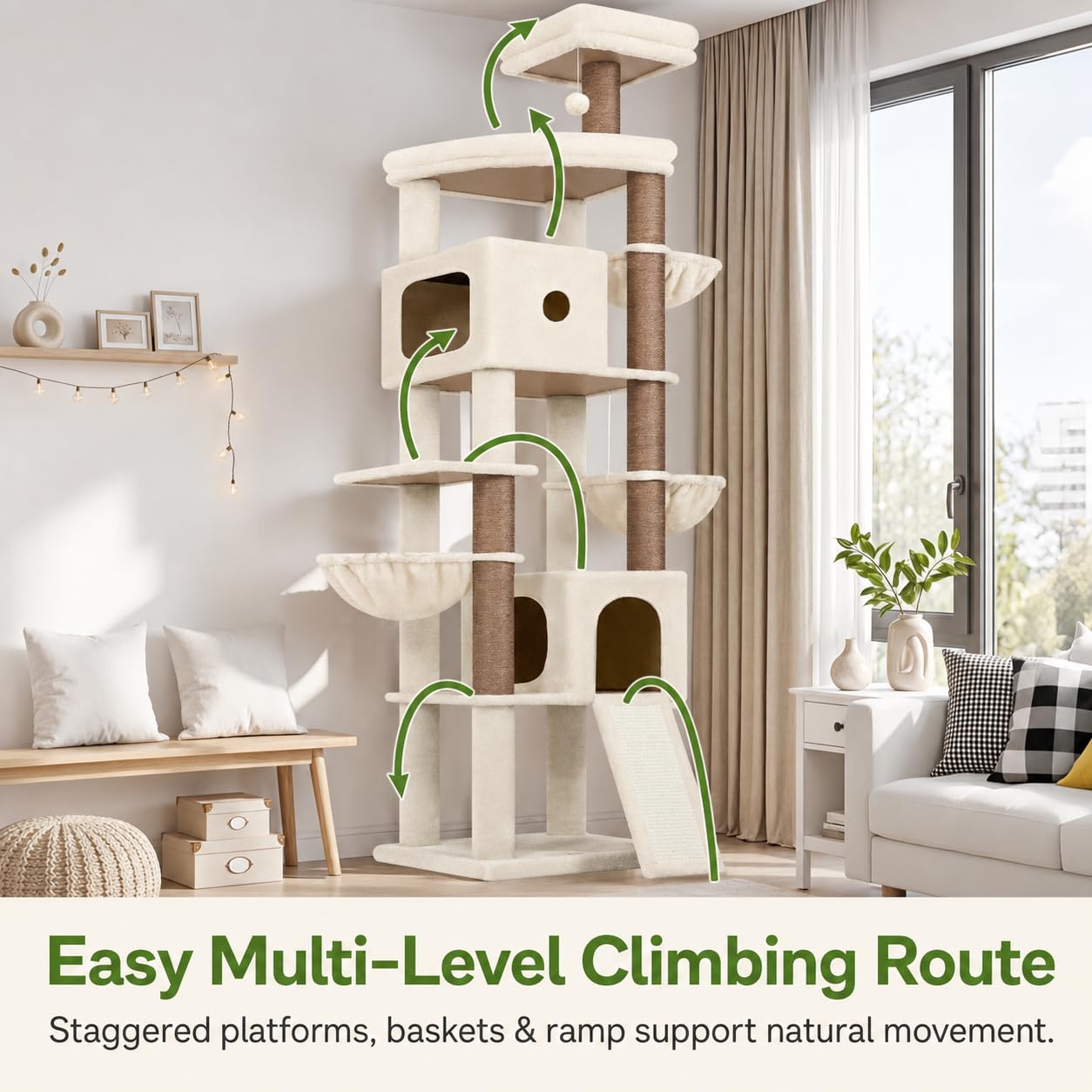 83-Inch Heavy-Duty Cat Tower with Multi-Level Condo & Perches