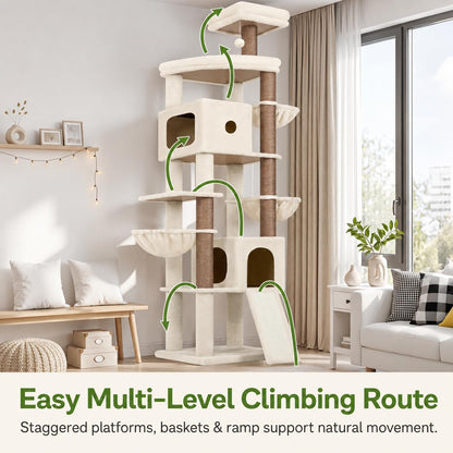 83-Inch Heavy-Duty Cat Tower with Multi-Level Condo & Perches
