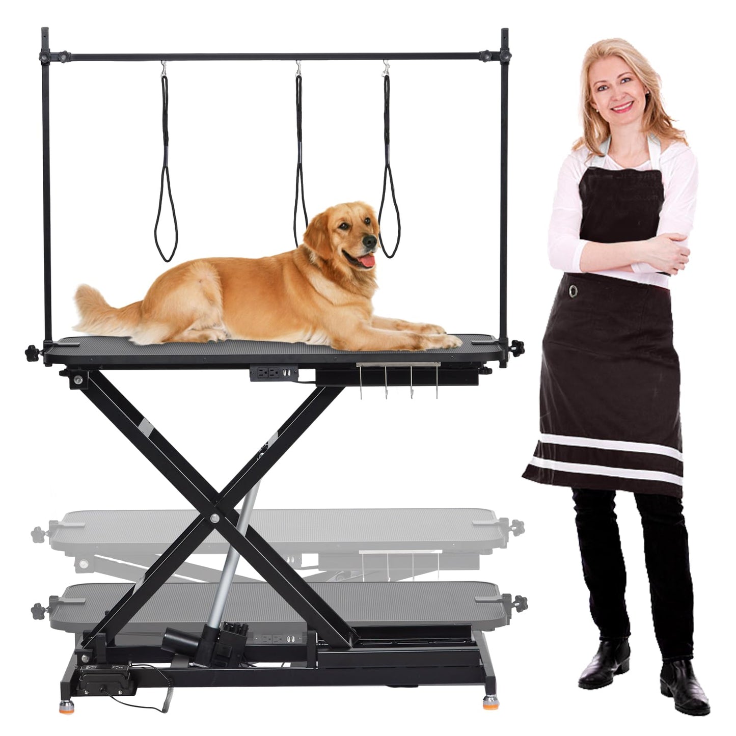 Electric Height-Adjustable Dog Grooming Table with Organizer