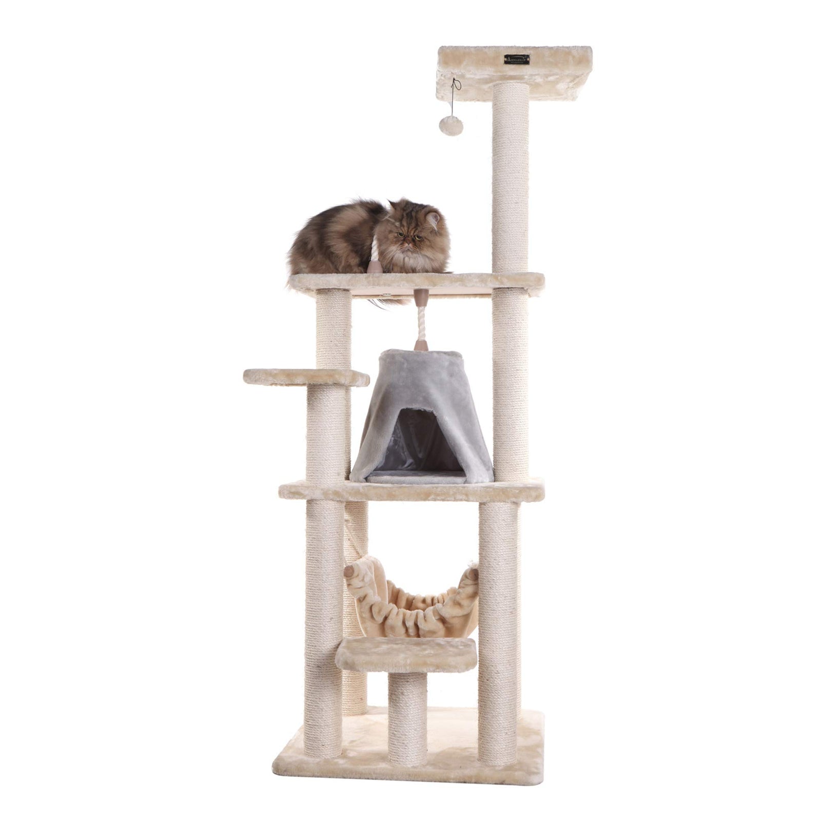 65-Inch Real Wood Cat Tree with Multi-Level Condo