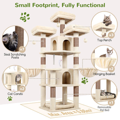 80-Inch XXL Cat Tower with Condos, Hammock & Multiple Perches