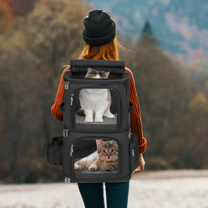 Double-Compartment Pet Carrier Backpack for Two Cats