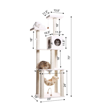 73-Inch Real Wood Cat Tree with Hammock, Condo & Perch