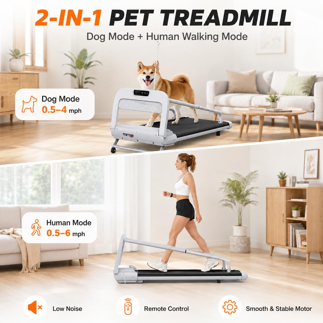 2-in-1 Folding Dog & Human Treadmill with Quiet 2.5HP Motor