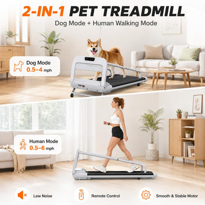 2-in-1 Folding Dog & Human Treadmill with Quiet 2.5HP Motor