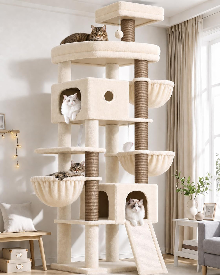 83-Inch Heavy-Duty Cat Tower with Multi-Level Condo & Perches