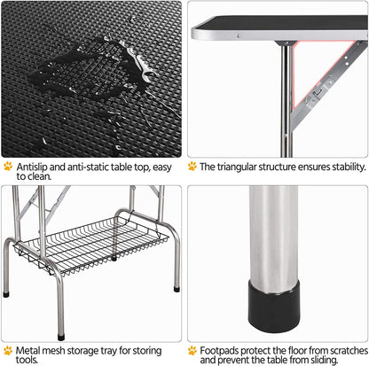 Foldable Professional Pet Grooming Table with Adjustable Arms
