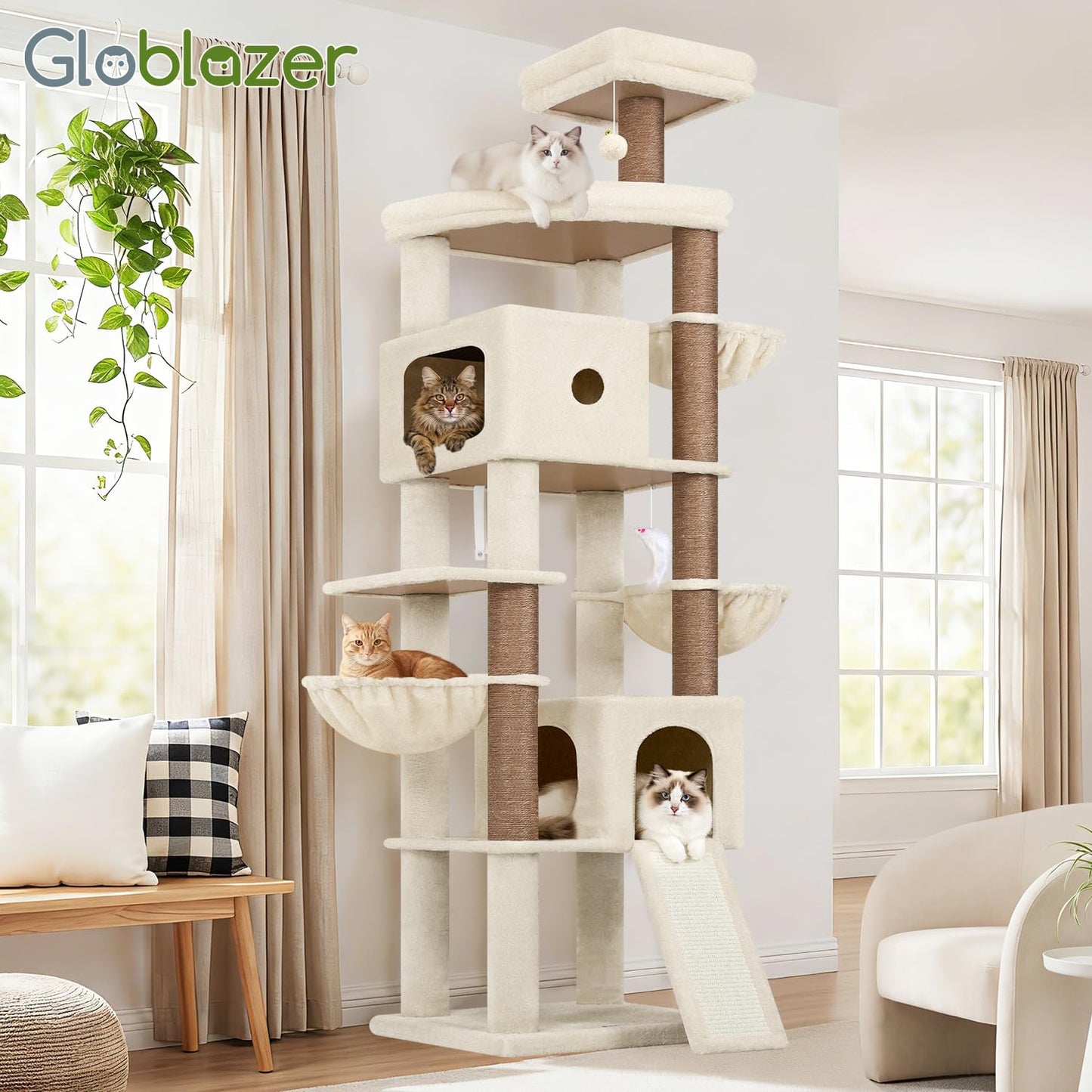 83-Inch Heavy-Duty Cat Tower with Multi-Level Condo & Perches
