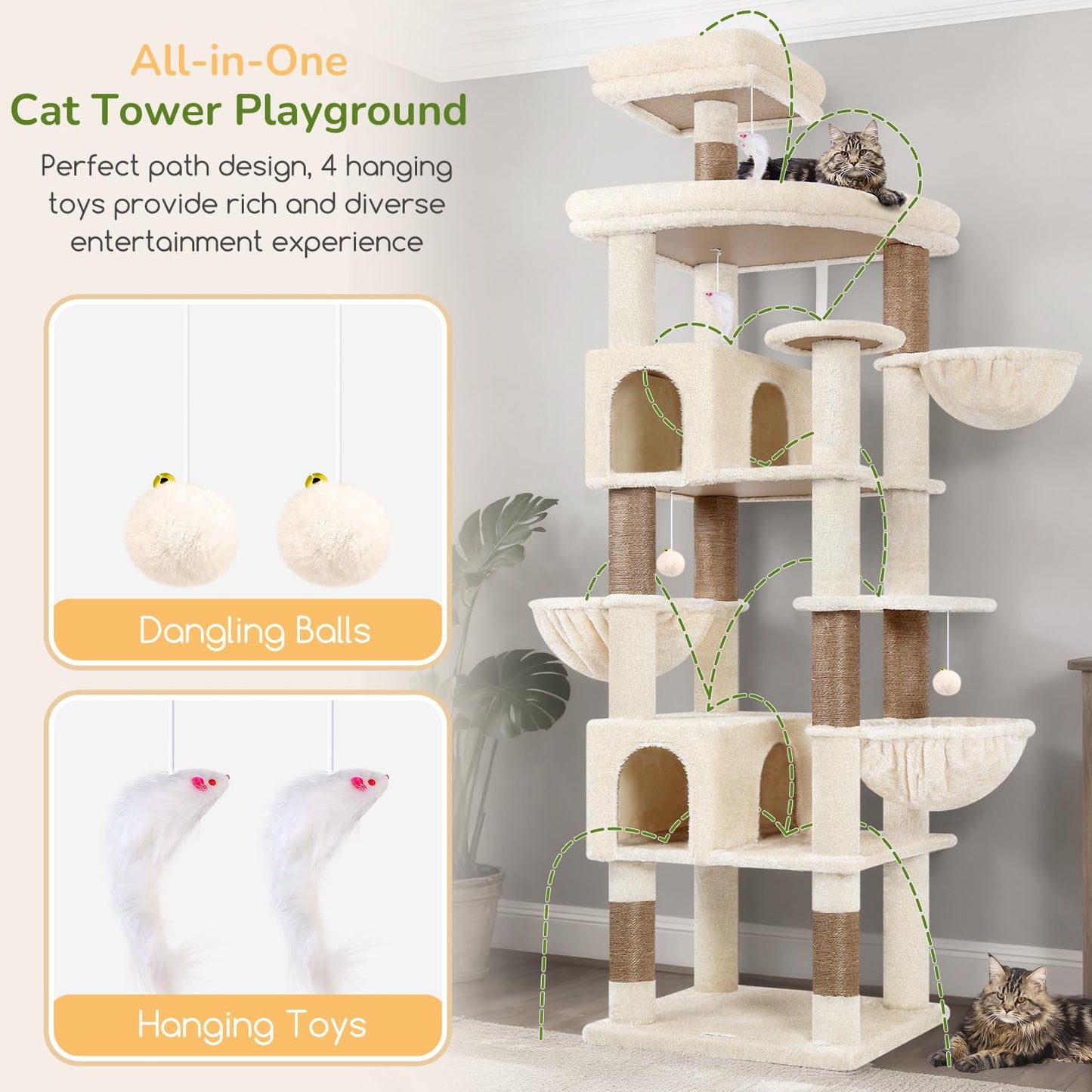 82-Inch Heavy-Duty Cat Tree with Condos, Perches & Baskets