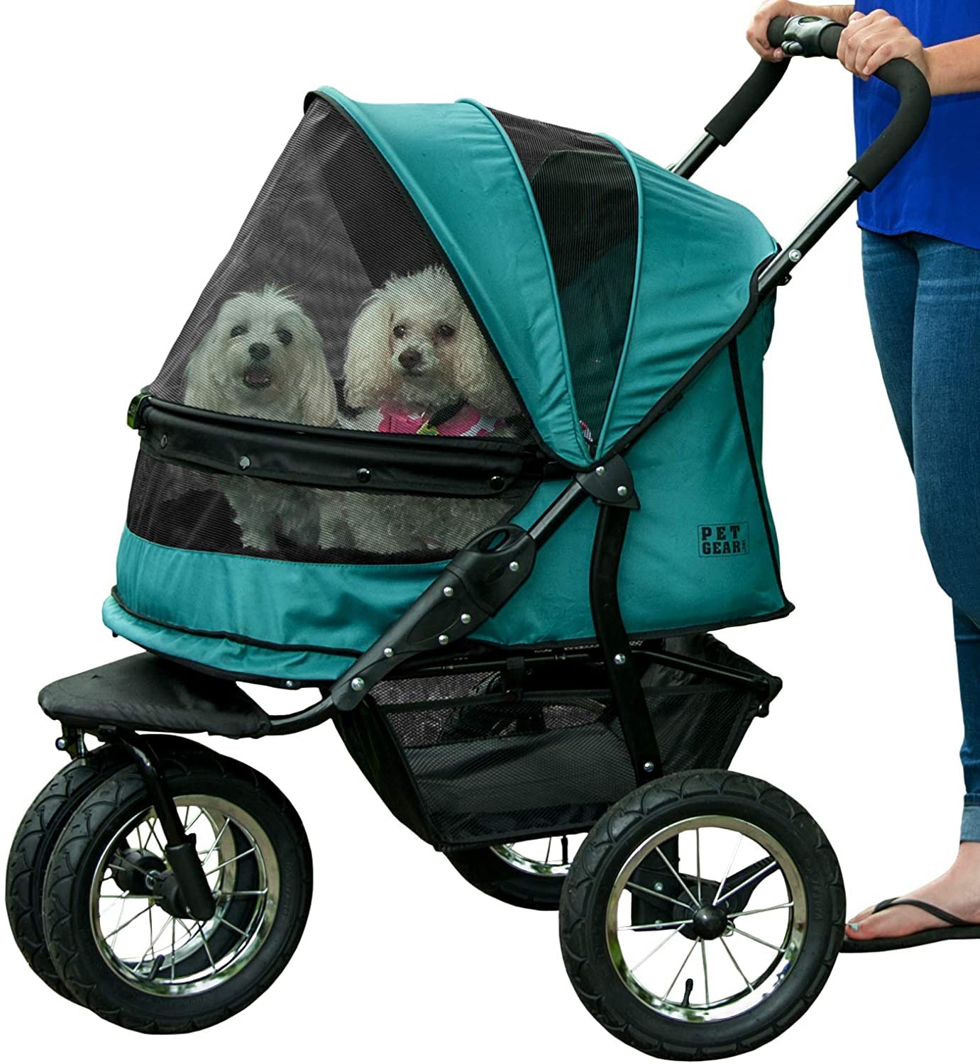 No-Zip Double Pet Stroller with All-Terrain Gel-Filled Tires