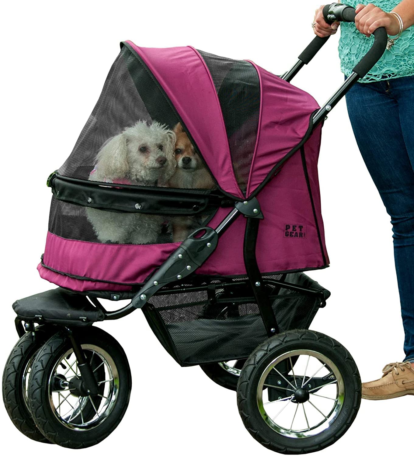 No-Zip Double Pet Stroller with All-Terrain Gel-Filled Tires