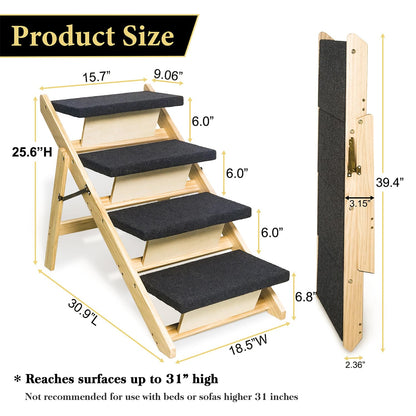 Foldable Wooden Pet Stairs & Ramp with Carpeted Steps