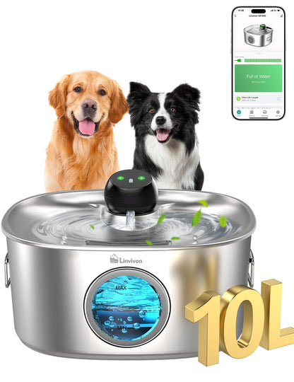 Linvivon Stainless Steel Dog & Cat Water Fountain for Large Dogs and Cats