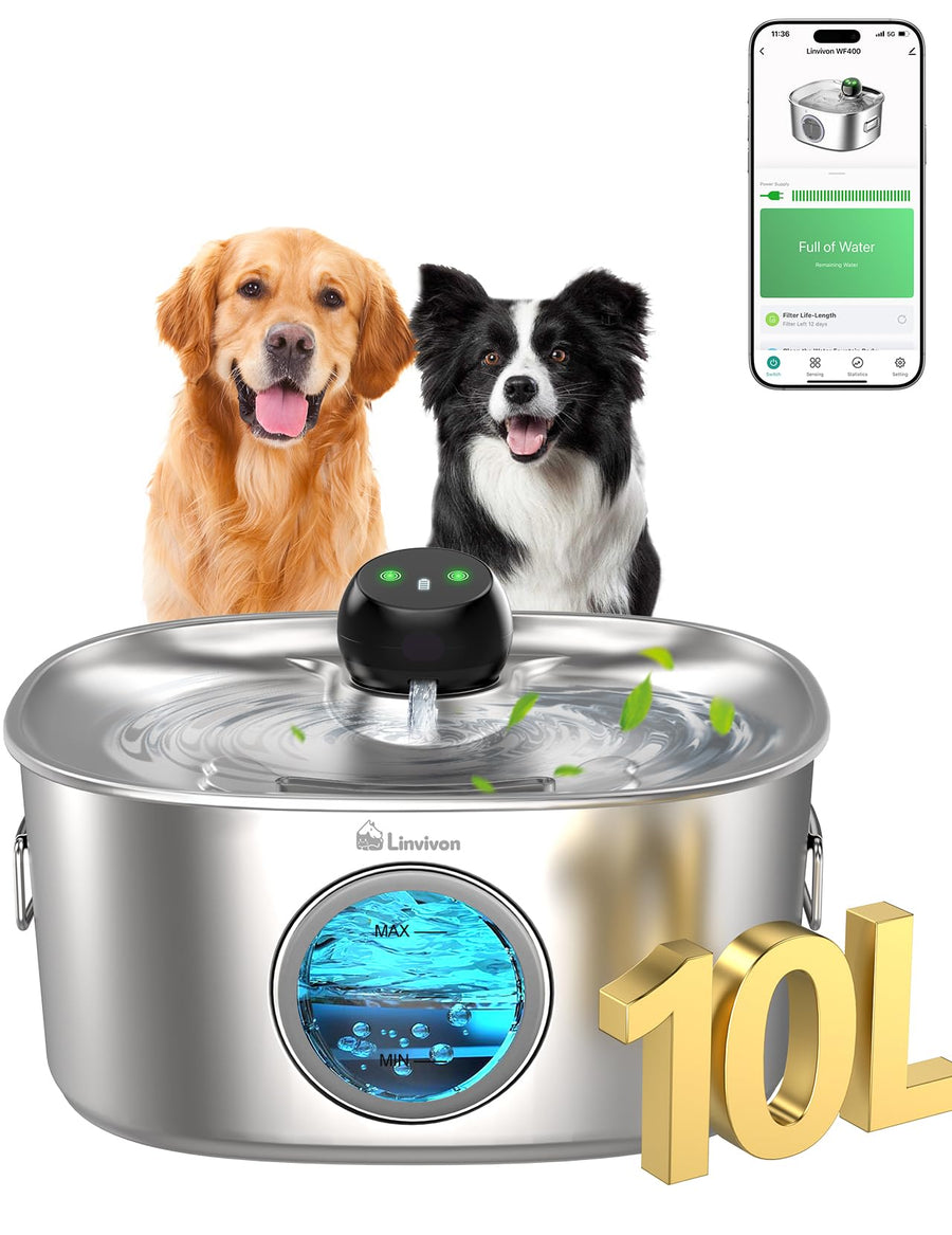 Linvivon Stainless Steel Dog & Cat Water Fountain for Large Dogs and Cats