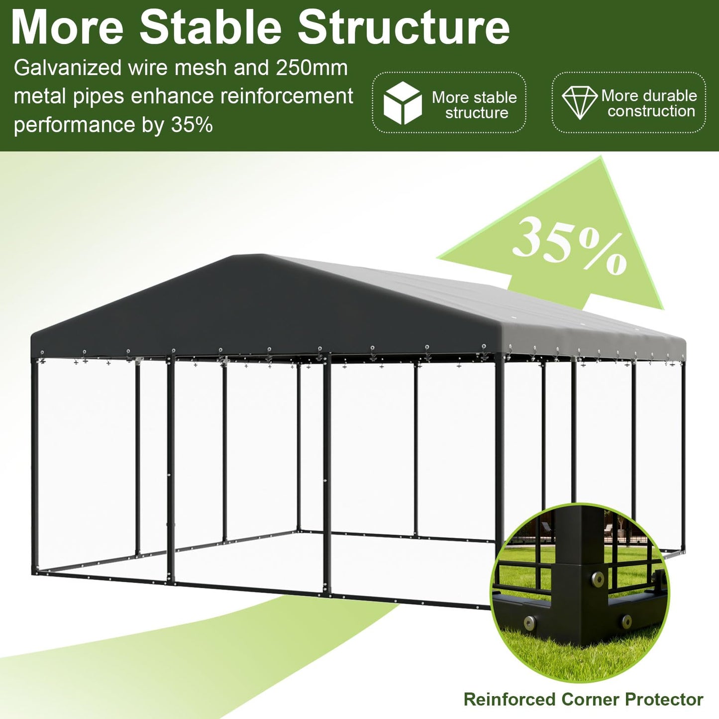 118-Inch Heavy-Duty Outdoor Dog Kennel with Weatherproof Roof